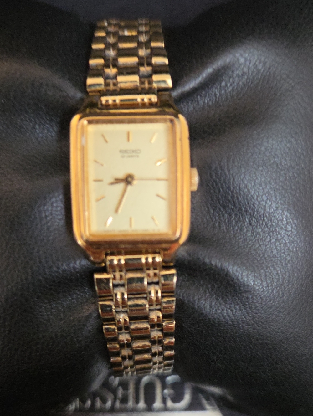 Seiko Gold Rectangular Link Watch with Champagne Dial